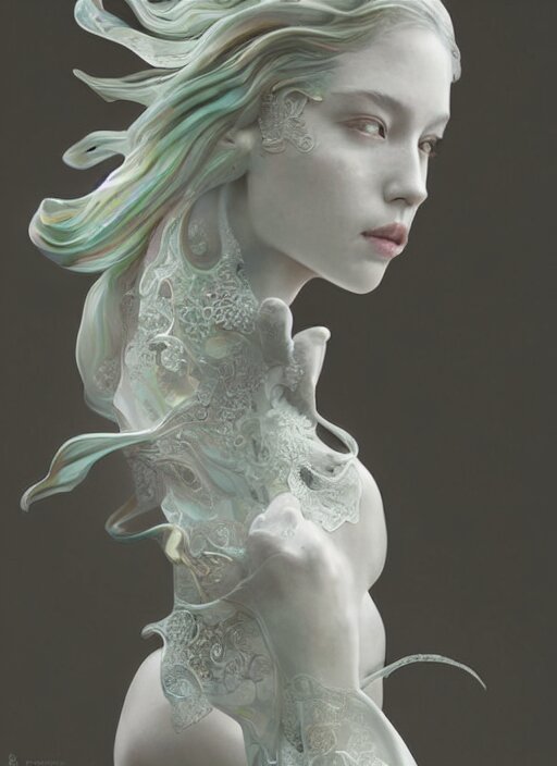 Lexica - Opalescent marble sculpture of beautiful woman dissolving into ...