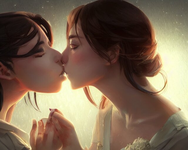 portrait of two girls kissing, anime, drawn by WLOP,, Stable Diffusion