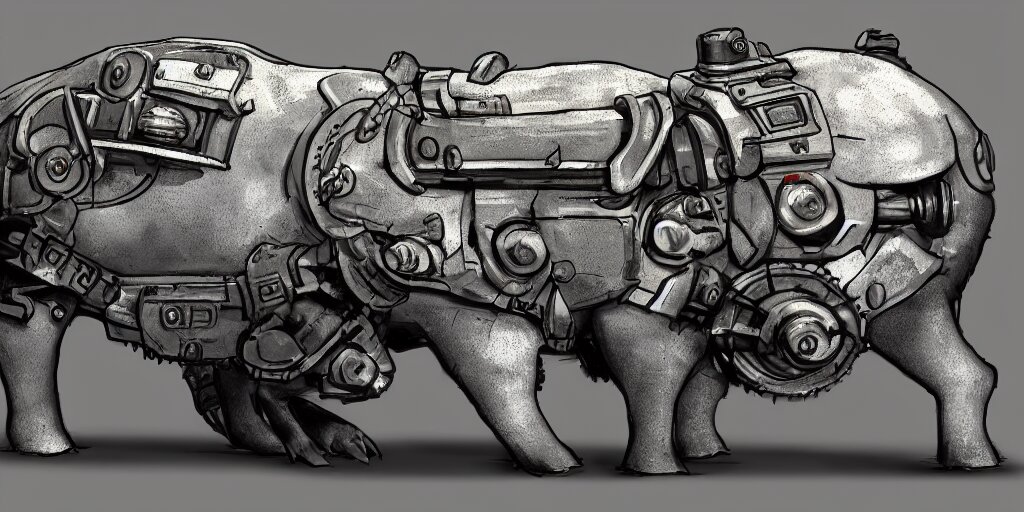 Lexica - Concept art of a strong geared metal pig machine