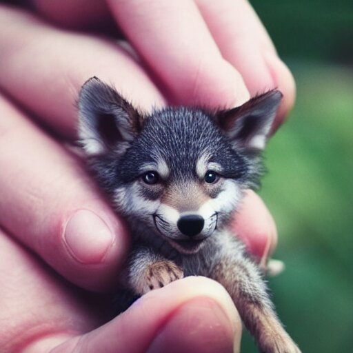 Lexica - Photo of a tiny pet wolf in the palm of a hand