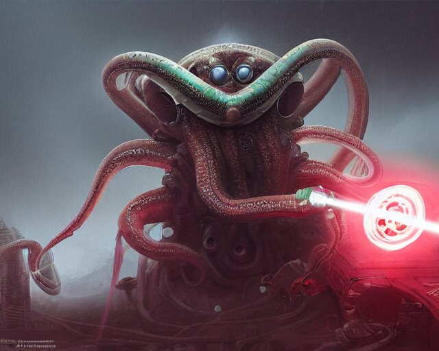 Lexica - Alien octopus with 3 eyes dressed like a samurai holding a ...