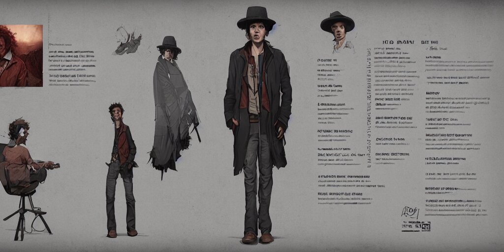 Lexica - Bob Dylan design, character sheet, Greg Rutkowski, Zabrocki ...