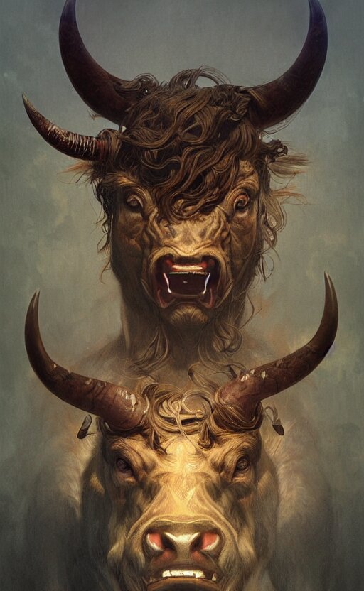 Lexica - A detailed portrait of minotaur, monster half child half bull ...