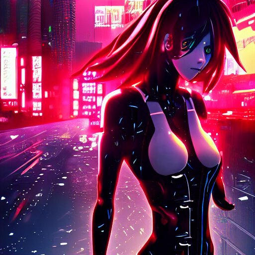 prompthunt: full digital cyberpunk anime!!, shattered cyborg - girl in the  style of arcane!!!, lightning, raining!!, water refractions!!, black long  hair!, biomechanical details, neon background lighting, reflections, wlop,  ilya kuvshinov, artgerm