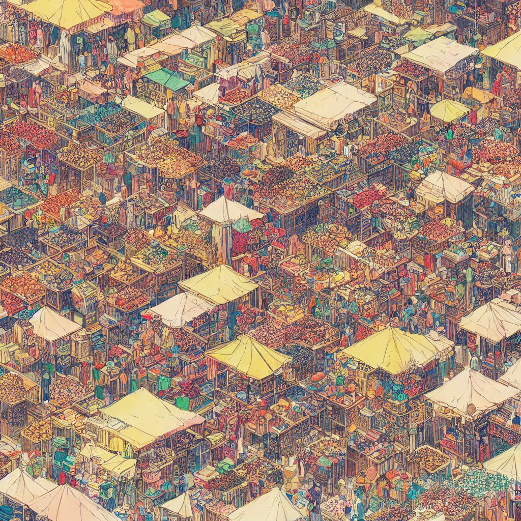 Lexica - Isometric view illustration of a Souk in Marrakesh, highly ...