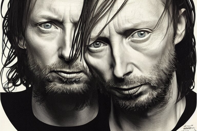 Lexica - Hyper realistic portrait of thom yorke mixed with tilda ...