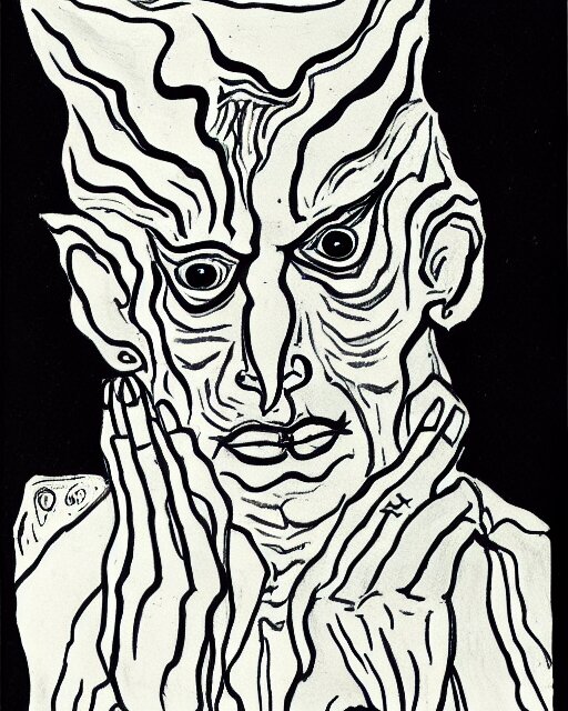 Lexica - Portrait of a demon. Line drawing ink on paper by Jean Cocteau.