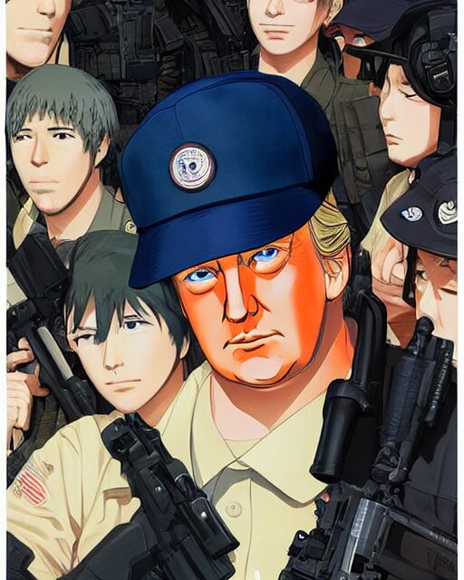 Lexica - Donald trump wearing tactical gear, very anime, fine - face ...