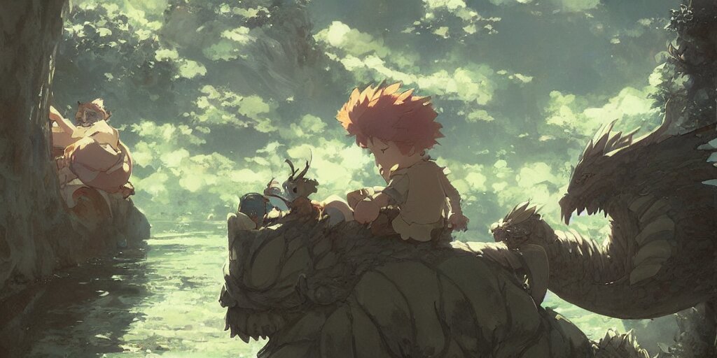Lexica - A dwarf and his small pet dragon drinking a beer together ...
