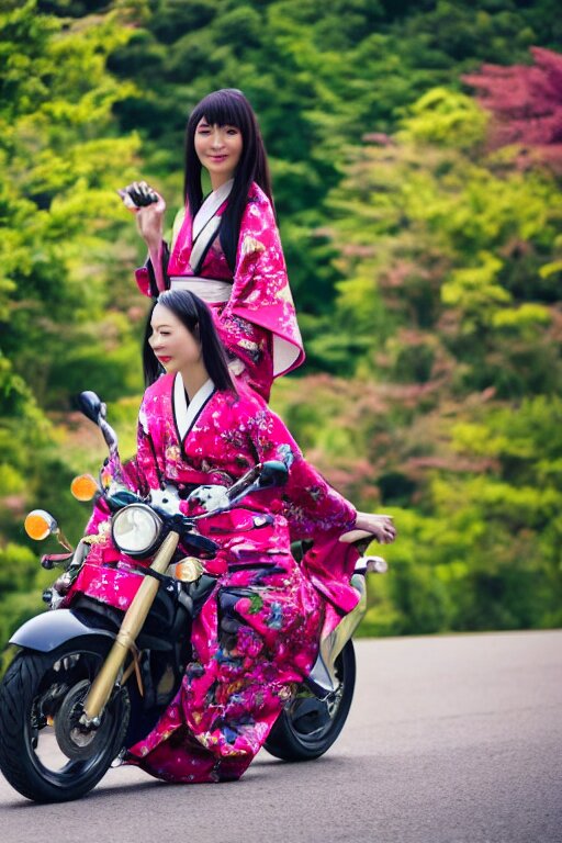 Lexica - Full - length photo, young woman, riding a motorcycle, wearing ...