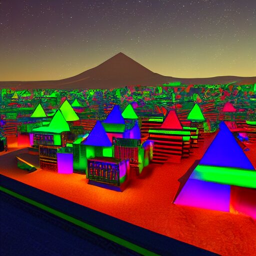 Lexica - Pyramids made of colorful neon glass at night time, by unreal ...