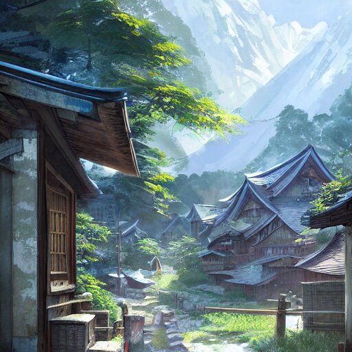 Lexica - Concept art painting of a cozy village in a mountainous ...