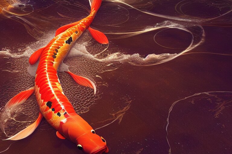 Lexica - Koi fish circling the head of daisy ridley, lighting, concept ...