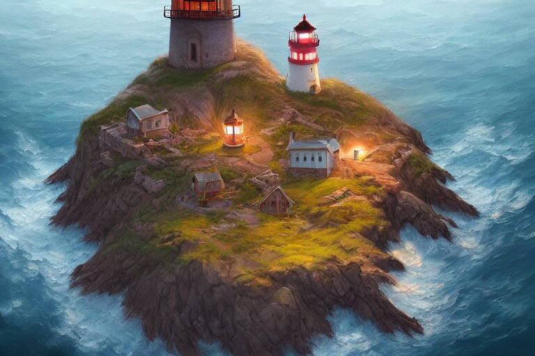 Lexica - Cozy small fantasy village on a cape with a lighthouse ...