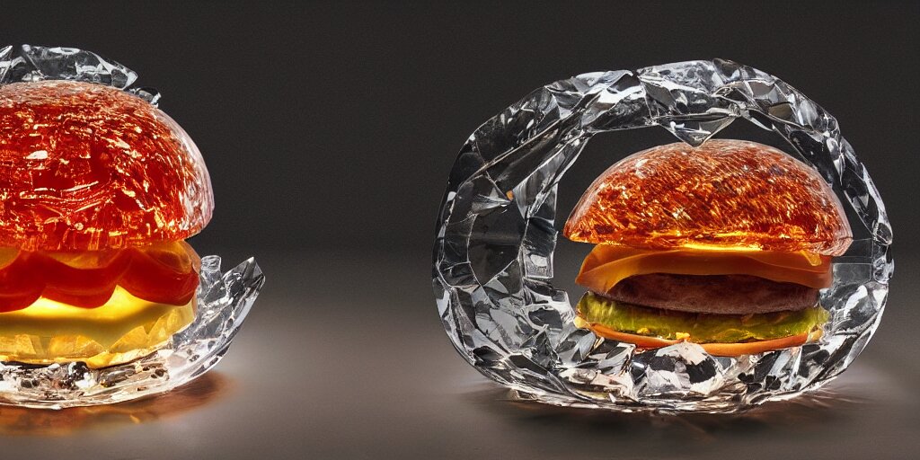 Lexica A clear crystal glass hamburger, murano, digital art, dramatic