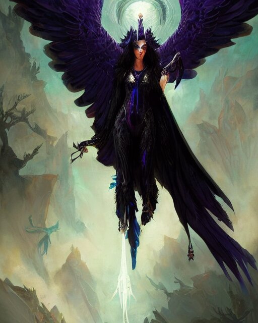 Lexica - Character portrait of a raven angel of night with iridescent ...