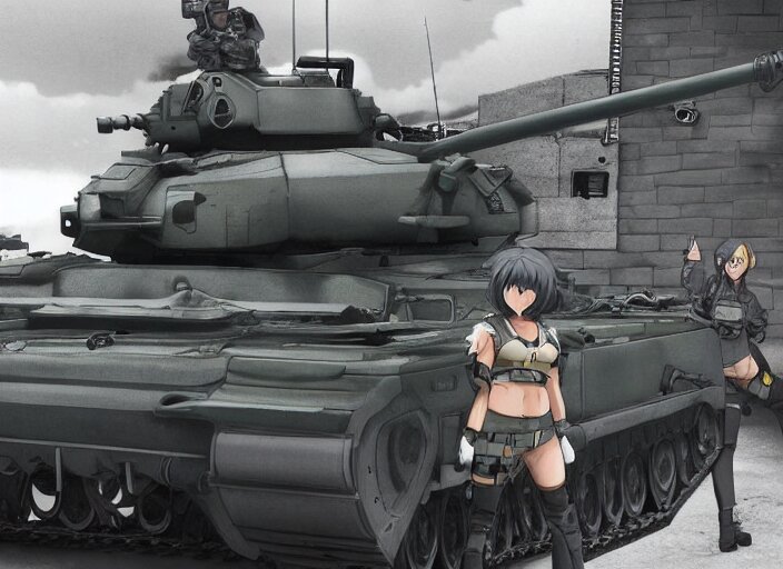 Lexica - Female tank crew posing triumphantly next to their tank, anime ...