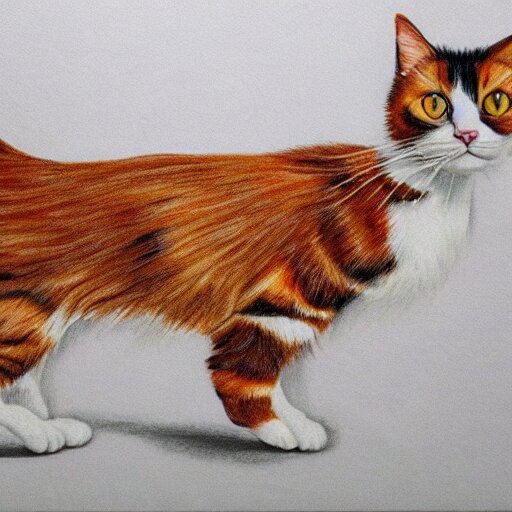 Lexica - A calico cat walking on two legs drawing