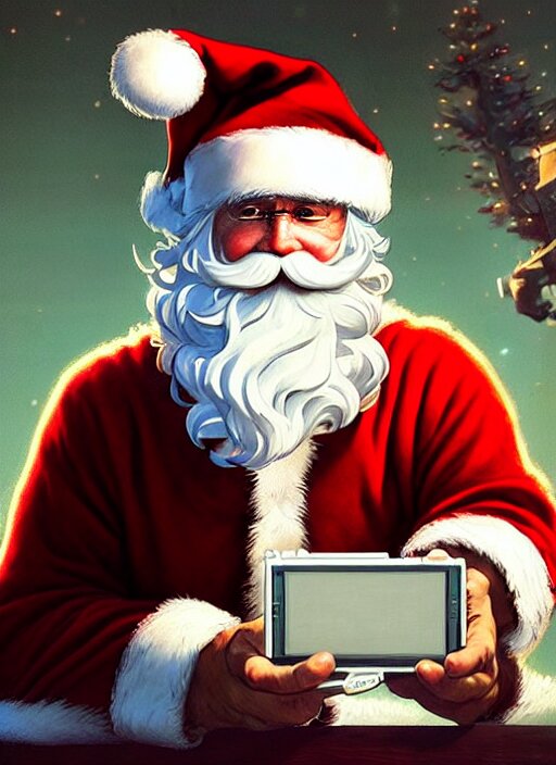 Lexica - Highly detailed portrait of santa claus playing with a game ...