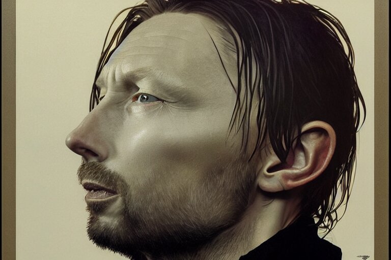Lexica - Hyper realistic portrait of thom yorke mixed with tilda ...