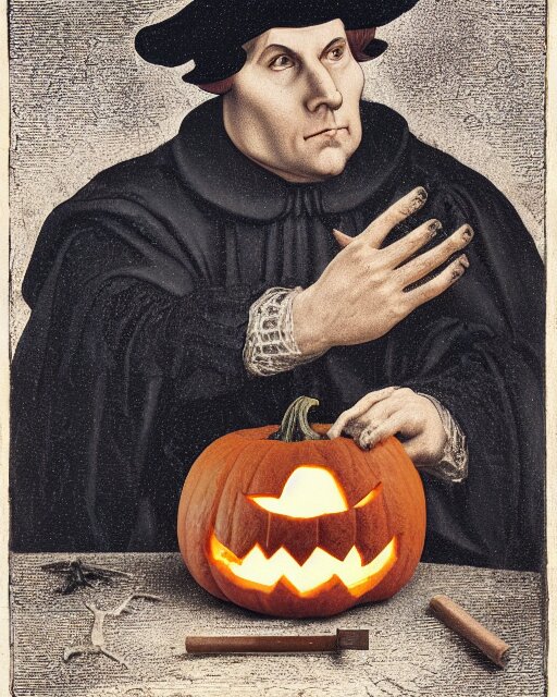 Lexica - Martin luther using a nail and mallet to carve a jack - o ...