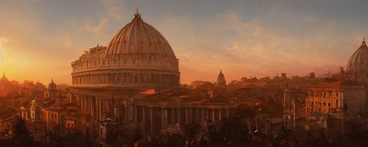 Lexica - Oil painting of rome skyline at sunset, natural light, concept ...