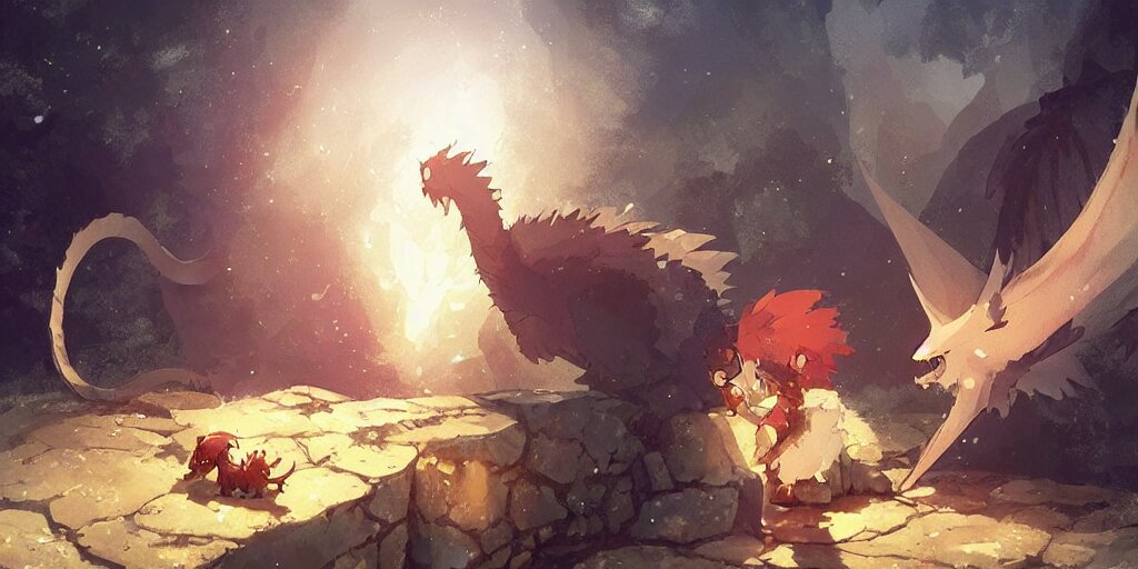 Lexica - A dwarf and his small pet dragon drinking a beer together ...