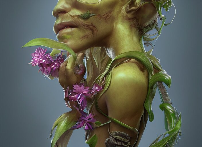 Lexica - Fantasy Alrune androgynous plant humanoid with flowers in hair ...