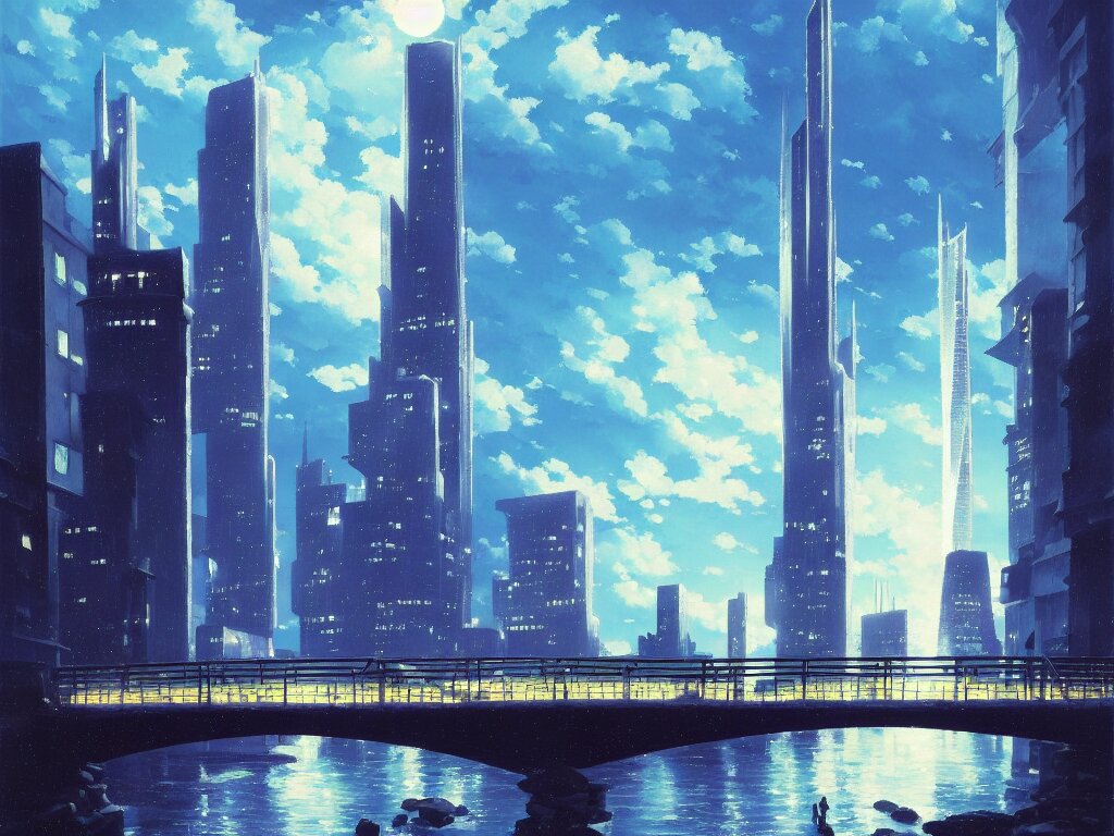 Lexica - Anime key visual of glowing crystal skyscrapers near a huge ...