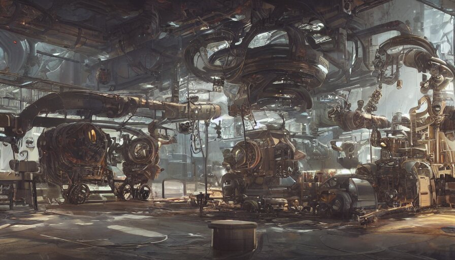 Lexica - The inside of a futuristic mechanic spaceshop coc, highly ...