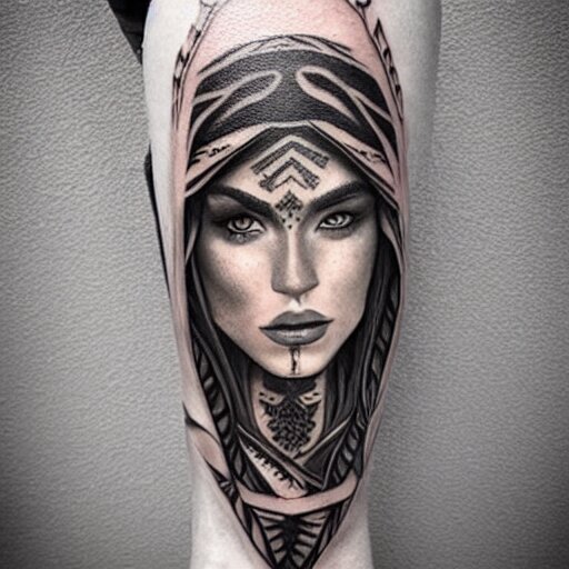 girl with tribal tattoo, realistic detailed shading, photo, robi ...