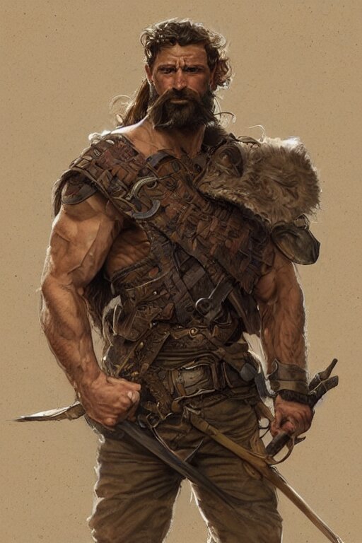 Lexica - Portrait of a rugged ranger, muscular, upper body, hairy torso ...