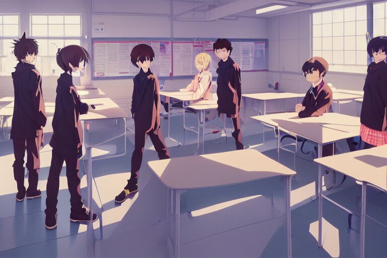Lexica - Boy's love anime modern high school classroom in winter clear ...
