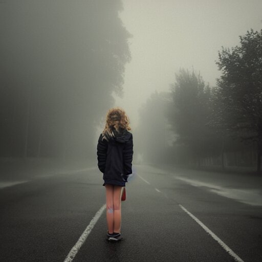 Lexica - Photo of a real-life girl in a creepy foggy town
