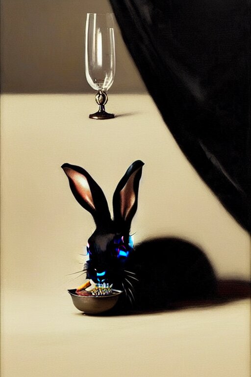 Lexica - Baroque oil painting handsome rabbit in elegant black suit ...