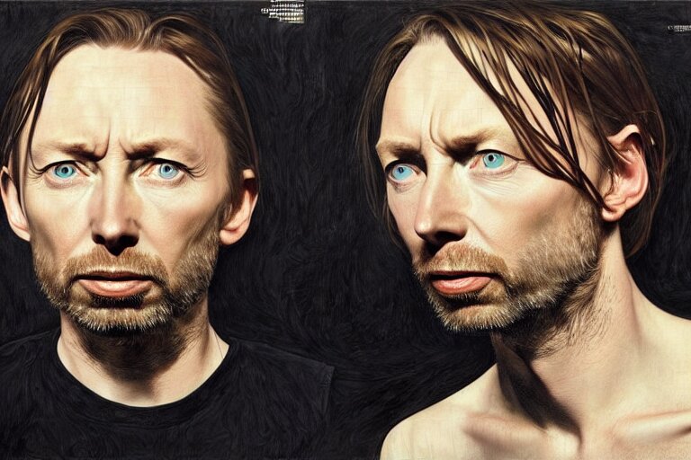 Lexica - Hyper realistic portrait of thom yorke mixed with tilda ...
