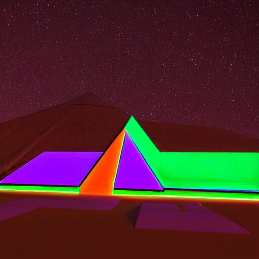 Lexica - Pyramids made of colorful neon glass at night time, by unreal ...