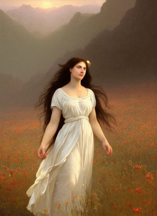 Lexica - Oil painting portrait of a young woman with long flowing hair ...