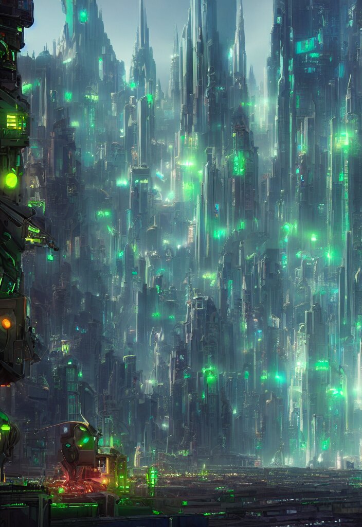 Lexica - ( Emerald City ) A Vibrant Matte Painting Of A Robotic Monster 