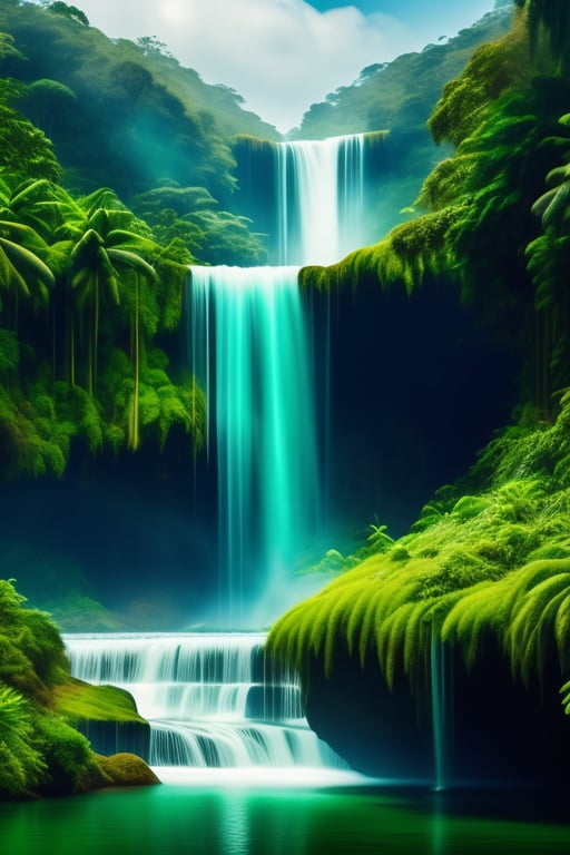 tropical rainforest waterfalls with animals