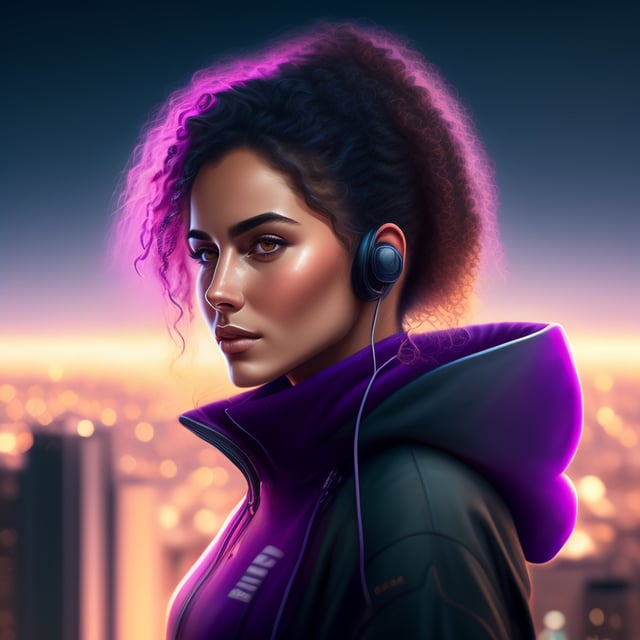 Cyberpunk woman portrait with VR headset in high quality, avatar