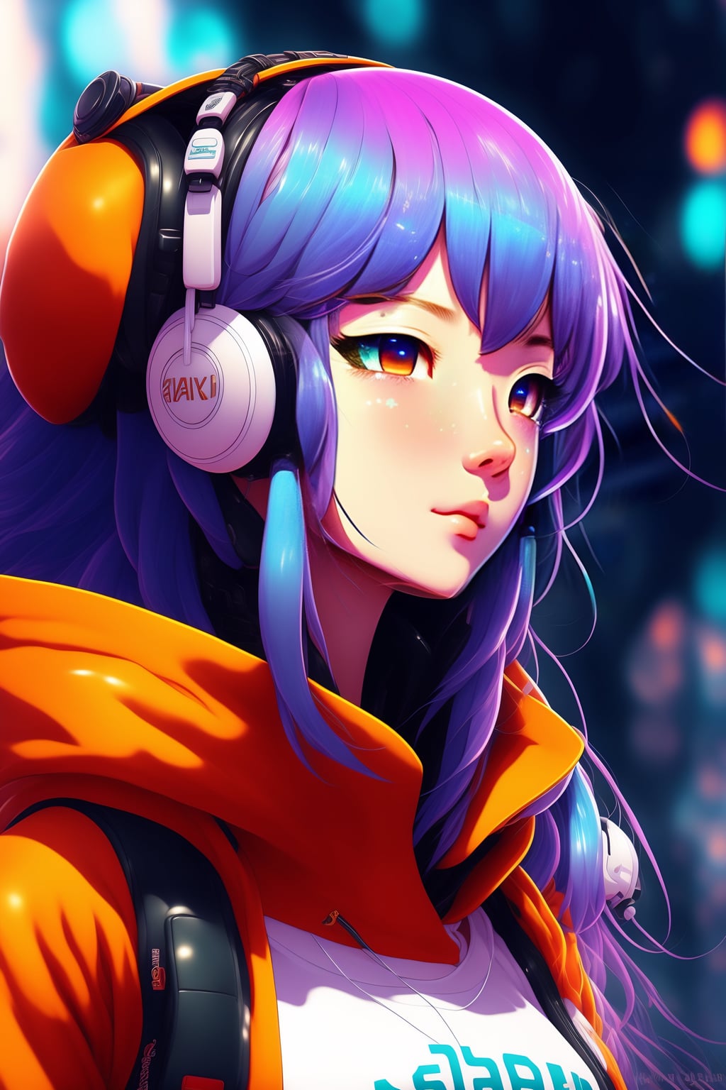 Lexica - illustration of an anime girl making music with fl studio wearing  purple pink and light blue colors