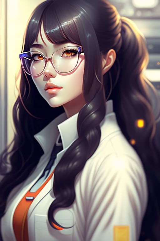 anime girl with black hair and glasses