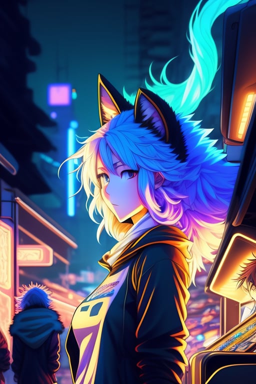 anime girl with wolf ears and tail