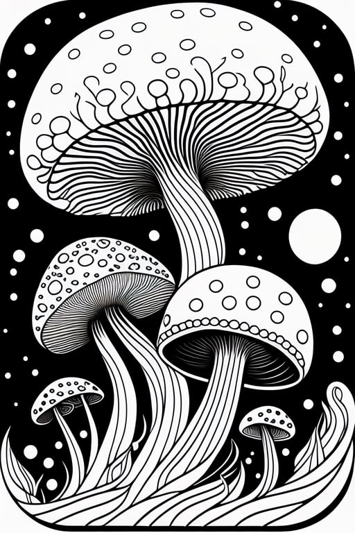 psychedelic mushroom art black and white