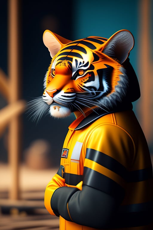 Lexica - cartoon tiger in construction suit and construction helmet