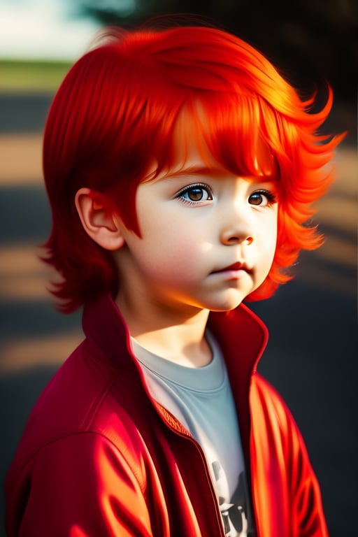 little anime boy with red hair