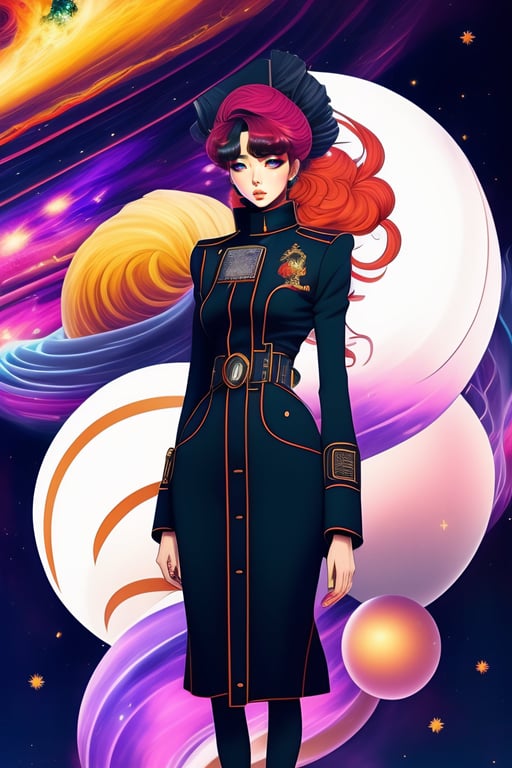 Lexica - realistic sci-fi anime female with cosmic hair in a space station