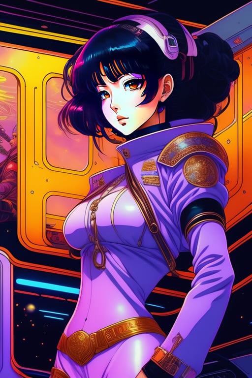 Lexica - realistic sci-fi anime female with mechanical hair in a space  station