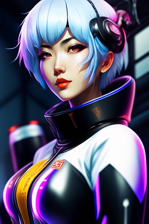 Lexica - realistic sci-fi anime female with blue hair in a space station